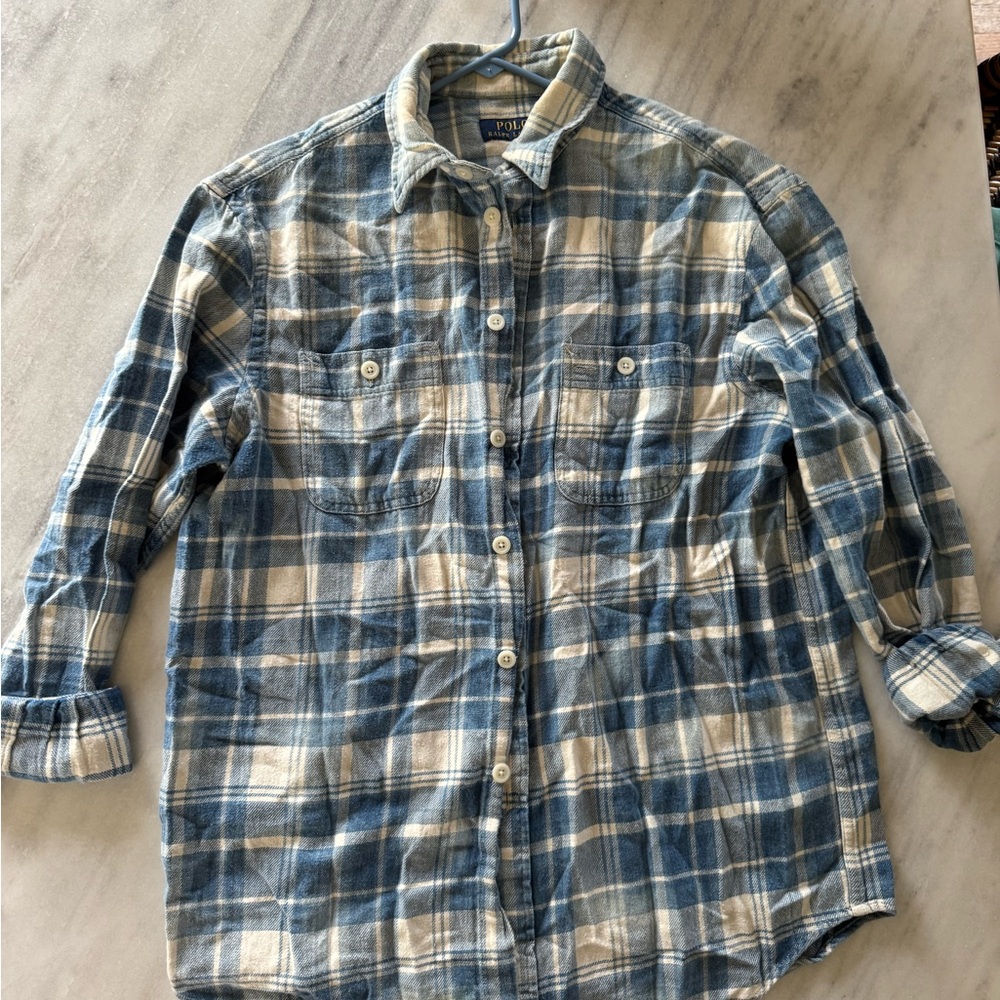 Ralph Lauren Blue and White Casual Button Down Shirt